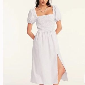 J Crew New puff sleeves Short-sleeve square neck smocked midi dress in stripe